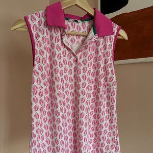 Lady Hagen size M pink leaf print sleeveless golf polo